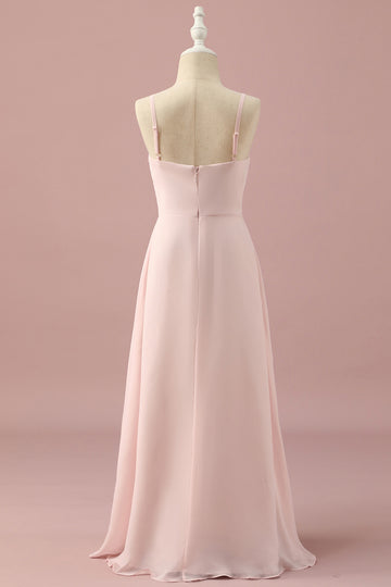 Light Pink Spaghetti Straps Chiffon Junior Bridesmaid Dress